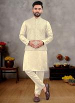 Banglori Silk Cream Ceremonial Wear Sequins Work Readymade Modi Jacket Kurta Pajama